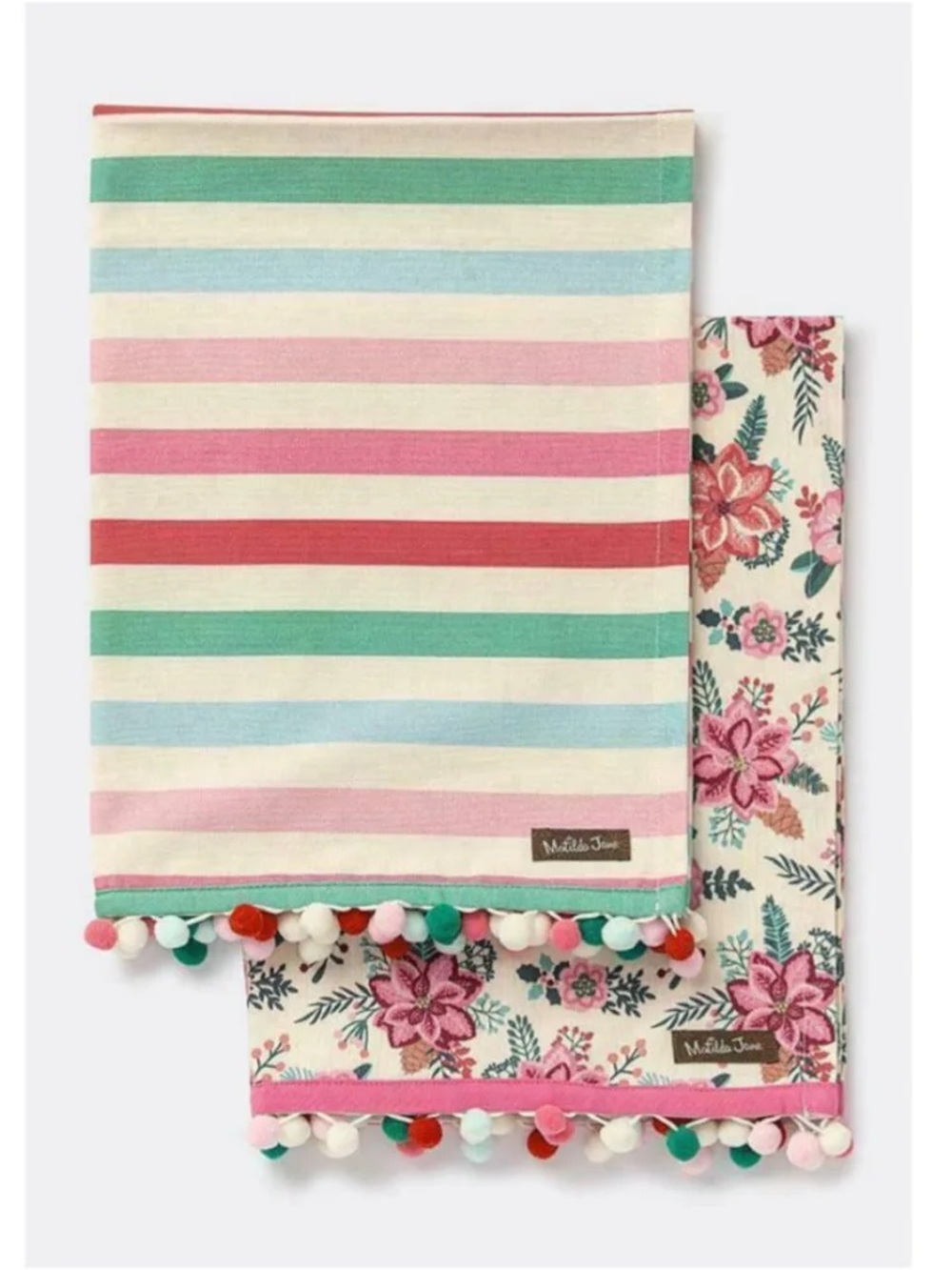Matilda Jane Girls' Pastel Stripe & Floral Pom-Pom Swaddle Set - Multicolor